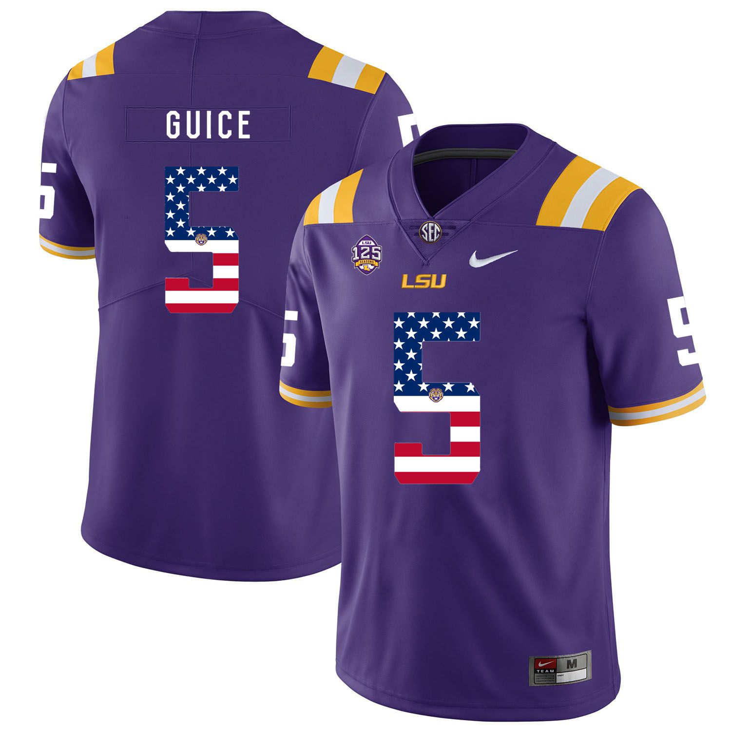Men LSU Tigers 5 Guice Purple Flag Customized NCAA Jerseys